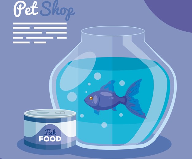 Pet Fish in a Bowl and It's Food.